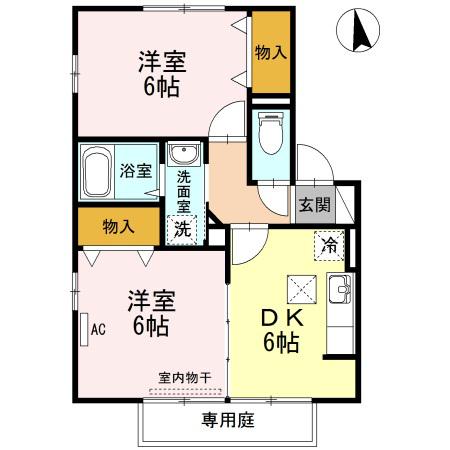 パークアベニューB(2DK/1階)の間取り写真