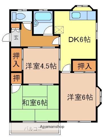 チェリーハイツC棟(3DK/2階)の間取り写真