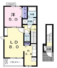 グリーンヒルズⅡ(1LDK/2階)の間取り写真