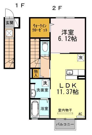 クーリエさくら(1LDK/2階)の間取り写真