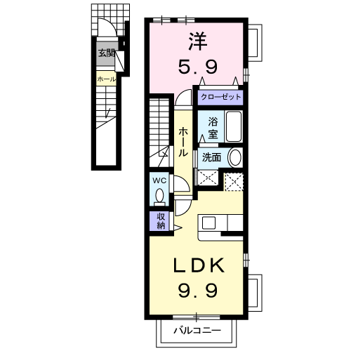 ウィスティリアⅡ(1LDK/2階)の間取り写真