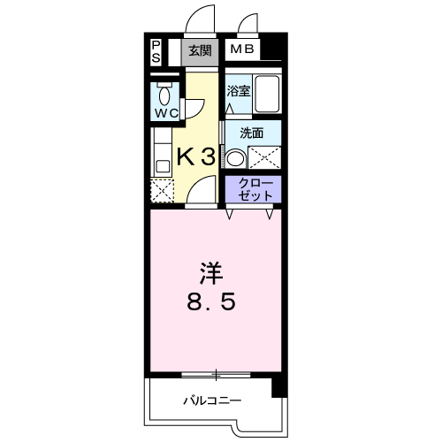 ゲイブルズ(1K/2階)の間取り写真