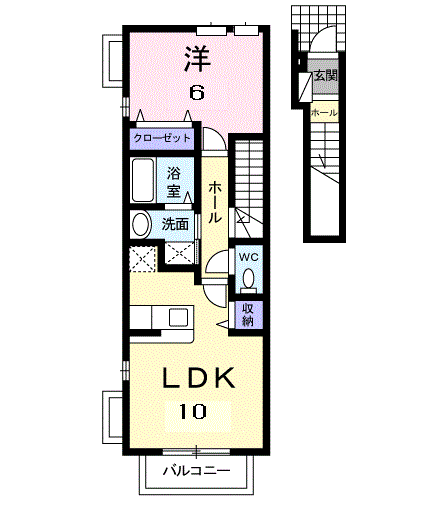 キュートK・T B(1LDK/2階)の間取り写真