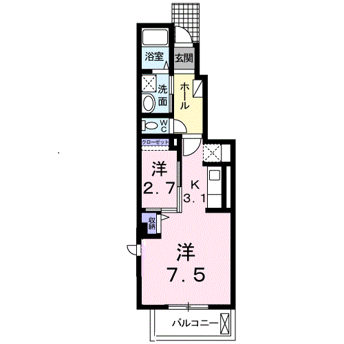 キャッスル安養寺D(ワンルーム/1階)の間取り写真