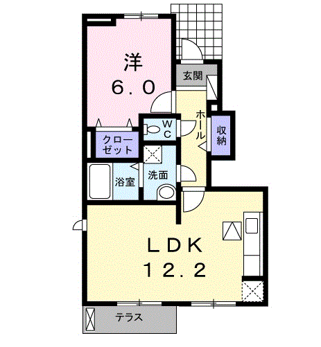 ソレイユ稗田(1LDK/1階)の間取り写真