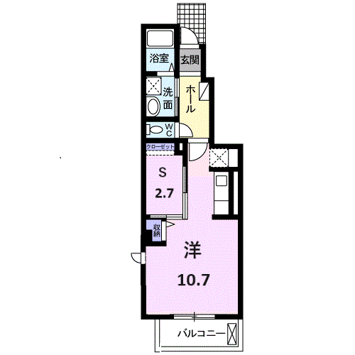 キャッスル安養寺C(ワンルーム/1階)の間取り写真