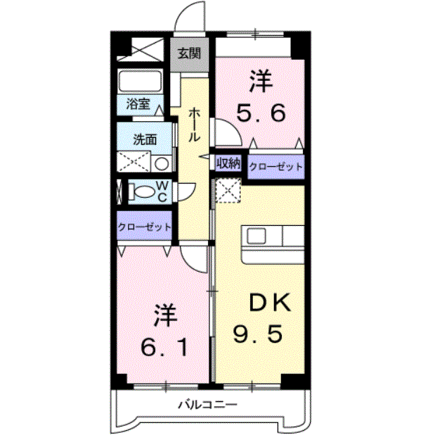 メゾン・アン・ソレイユⅢ(2DK/3階)の間取り写真