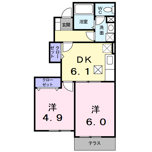 メゾン・ルミエールC(2DK/1階)の間取り写真