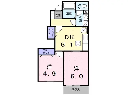 メゾン・ルミエールC(2DK/1階)の間取り写真