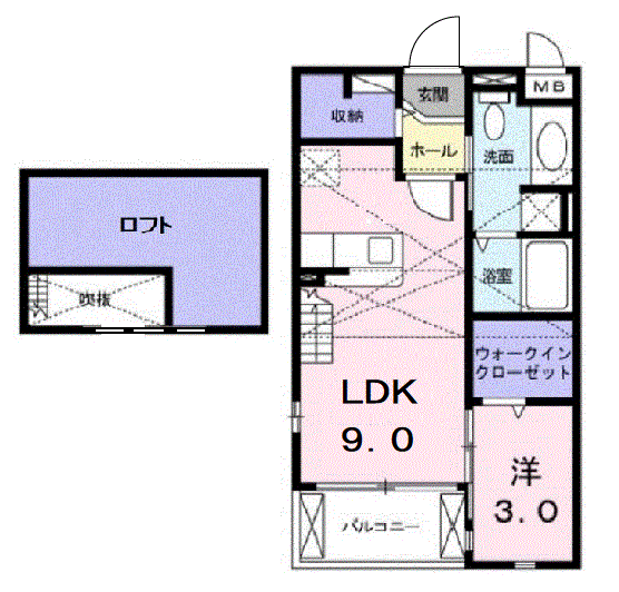 ターナリー伊倉Ⅰ(1LDK/2階)の間取り写真