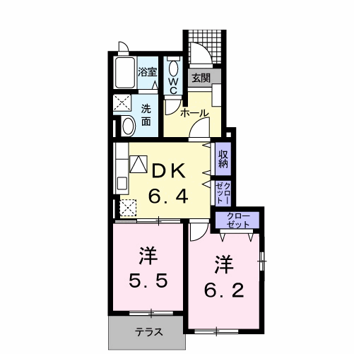サニーパレスB(2DK/1階)の間取り写真