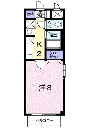 カーサ・ソレアードⅡ番館(1K/2階)の間取り写真
