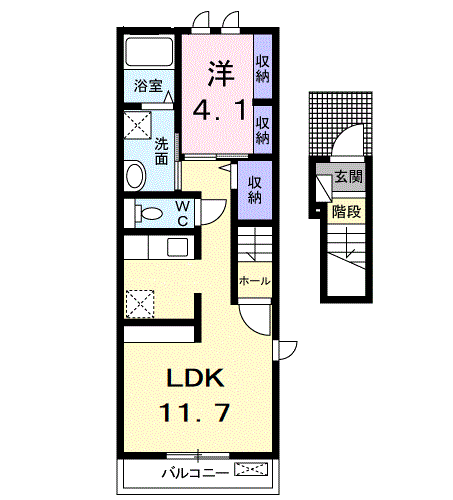 シャトーさくら(1LDK/2階)の間取り写真