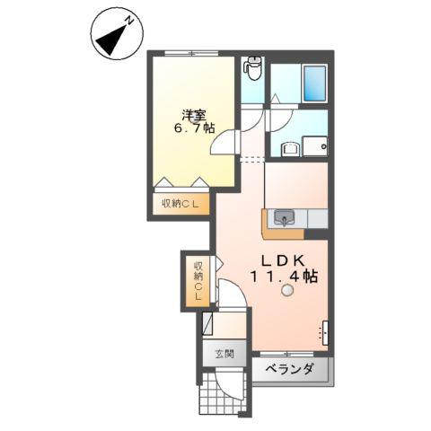 ウィステリア王司2番館(1LDK/1階)の間取り写真