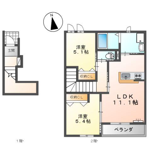 アルシオンヒルズⅡ(2LDK/2階)の間取り写真