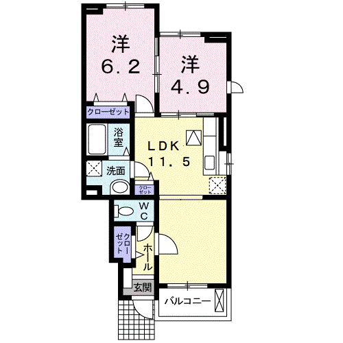 シャロットⅡ番館(2LDK/1階)の間取り写真