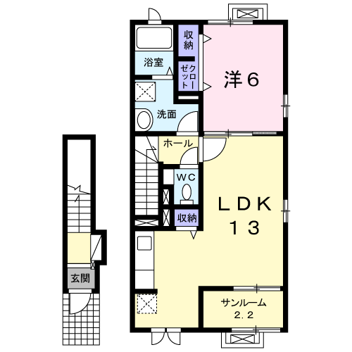 グリーン・南天(1LDK/2階)の間取り写真