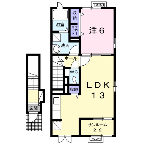 ドリーム・ワン(1LDK/2階)の間取り写真