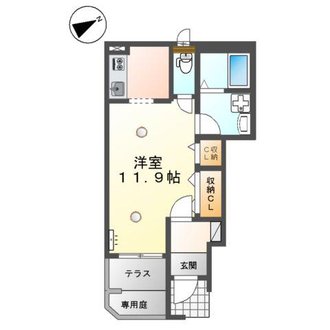 ルピナス咲(ワンルーム/1階)の間取り写真