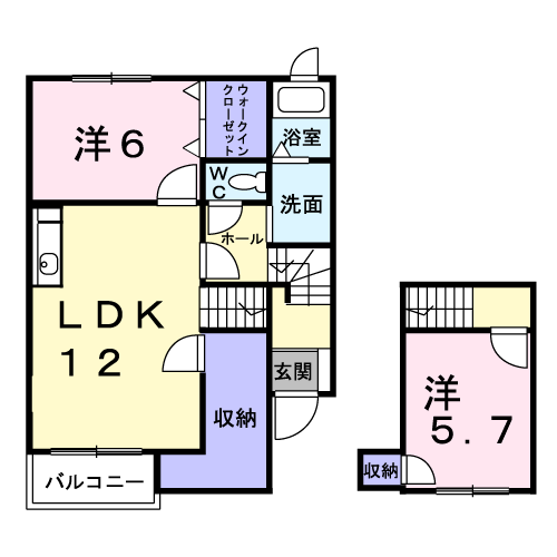 ベルフルール秋根Ⅰ番館(2LDK/2階)の間取り写真