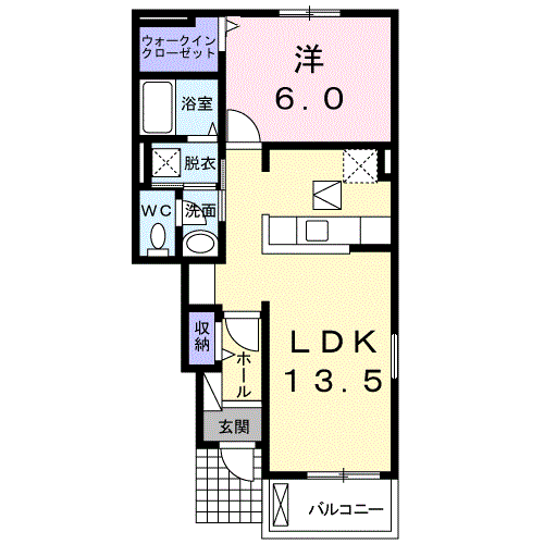 ラウレアB(1LDK/1階)の間取り写真