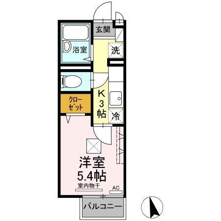 シャインルート綾羅木(1K/1階)の間取り写真