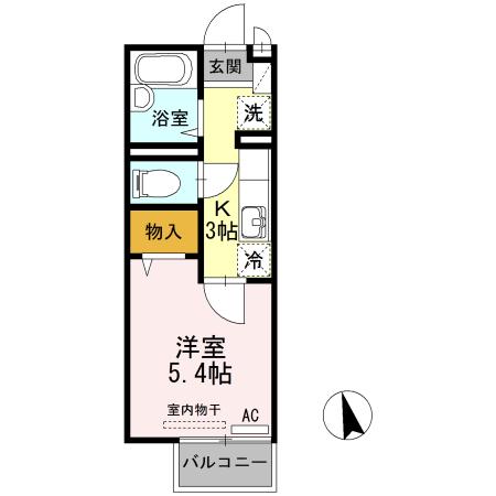 シャインルート綾羅木(1K/2階)の間取り写真