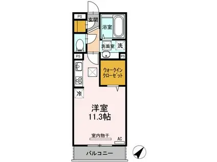 ヴィルセイン 潮彩 A棟(ワンルーム/1階)の間取り写真