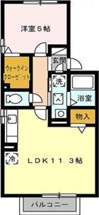 桐原第五ハイツ(1LDK/1階)の間取り写真