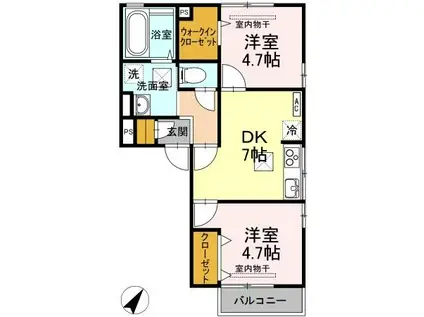 山陽本線 長府駅 徒歩3分 3階建 築8年(2DK/1階)の間取り写真