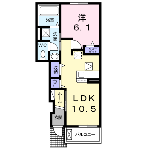ウイングコートⅠ(1LDK/1階)の間取り写真