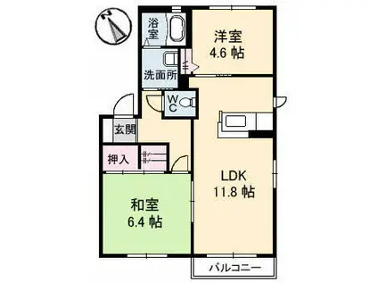 シャーメゾン夢ヶ丘B棟(2LDK/2階)の間取り写真