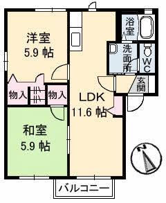 シャーメゾン夢ヶ丘C棟(2LDK/2階)の間取り写真