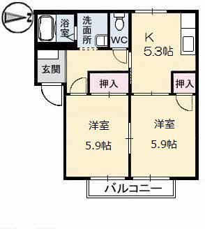フローラル一の宮 A棟(2K/2階)の間取り写真
