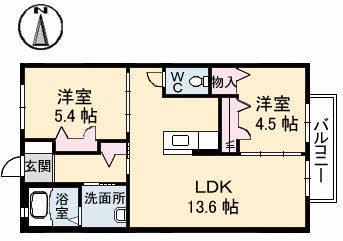 ボナールメゾン風(2LDK/2階)の間取り写真