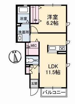 シャーメゾン稗田西(1LDK/1階)の間取り写真