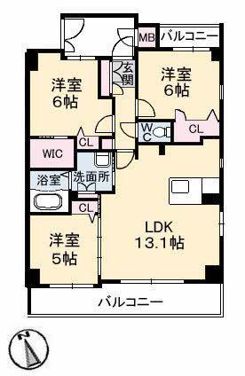 ヴィラシオン長府(3LDK/4階)の間取り写真