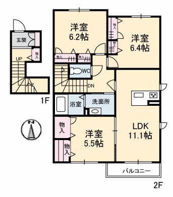 シャーメゾン リアンジュ(3LDK/2階)の間取り写真