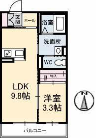 シャーメゾンシャトー(1LDK/2階)の間取り写真