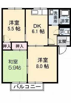 アークヒル・イムズA棟(3DK/2階)の間取り写真