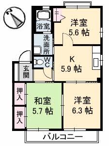 レーヴィンスKASEN倫(3K/2階)の間取り写真