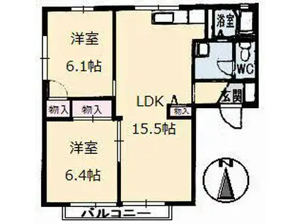 パークタウン三和B棟(2LDK/2階)の間取り写真