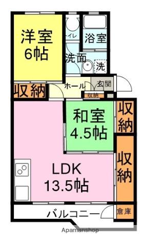 シャトー岡田(2LDK/4階)の間取り写真