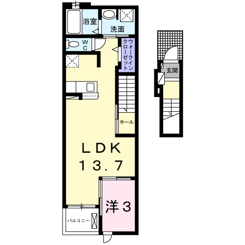 フェリーチェ Ⅱ(1LDK/2階)の間取り写真