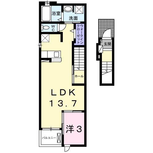 フェリーチェ Ⅱ(1LDK/2階)の間取り写真