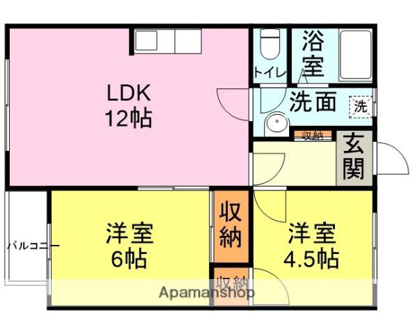 ラフォーレ山の田(2LDK/2階)の間取り写真