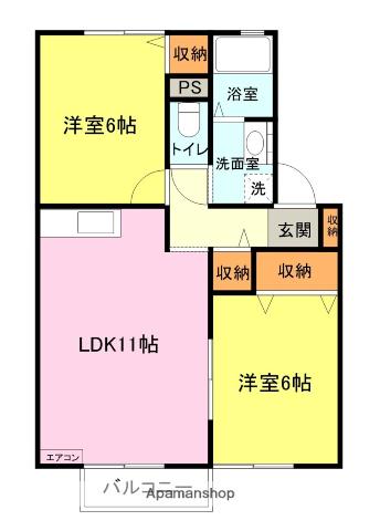 アーバンクロッカス2(2LDK/1階)の間取り写真