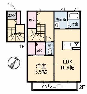 シャーメゾン江の浦Ⅱ(1LDK/2階)の間取り写真