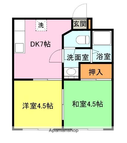 ワンモア2ビル(2DK/2階)の間取り写真