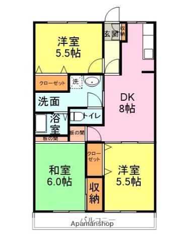 コーシャハイツ富任C(3DK/1階)の間取り写真